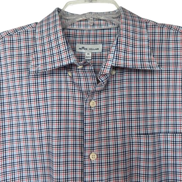 Peter Millar Men’s XL Plaid Button Down Long Sleeve Dress Shirt Blue Red - Picture 3 of 8